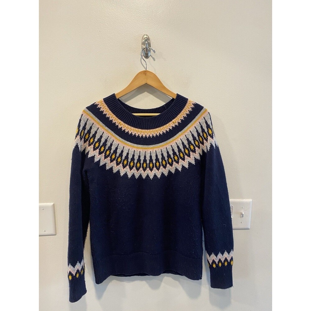 Boden Women's Fair Isle Sweater Size Medium Wool Classic Preppy Navy Blue